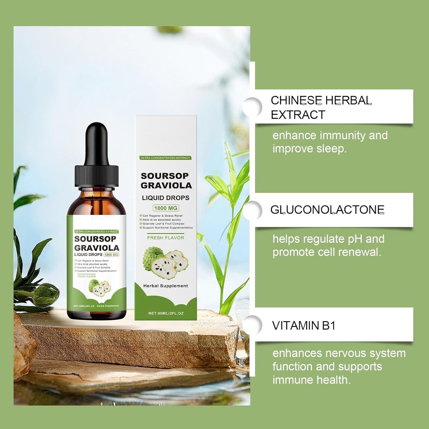 Organic Soursop Extract Drops - 100% Pure Graviola Liquid, Herbal Goodness, Sugar & Gluten Free (2 Pack) - Espot.com.au