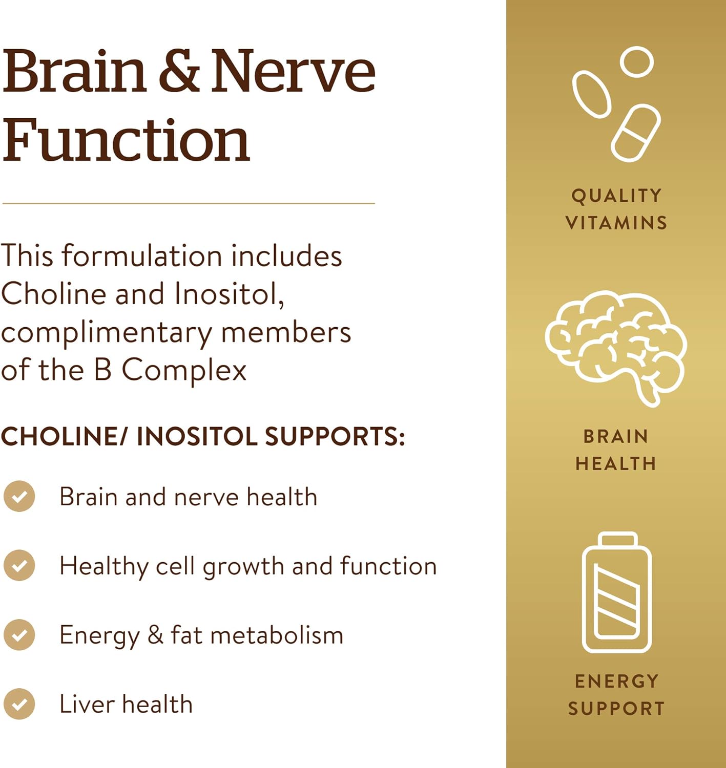 Solgar Choline and Inositol Capsules for Energy Metabolism and Liver Health - 500 mg/500 mg, 100 Capsules - Supports Brain & Nerve Function - Non-GMO, Vegan, Gluten Free, Dairy Free, Kosher - 50 Servings - Espot.com.au