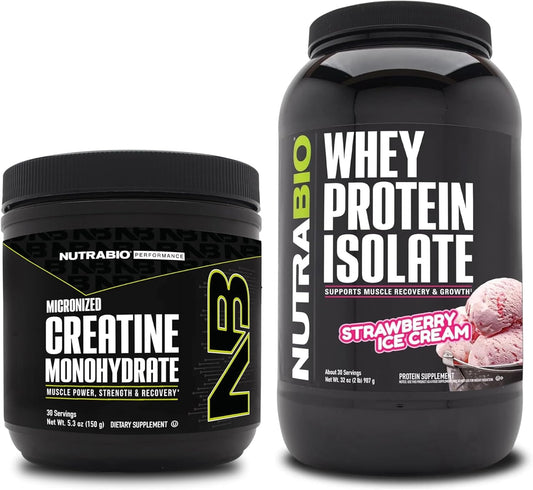 nutrabio-creatine-monohydrate-and-whey-protein-isolate-bundle-for-muscle-energy-lean-muscle-growth-recovery-and-strength---unflavored-creatine-strawberry-ice-cream-protein---150g-1
