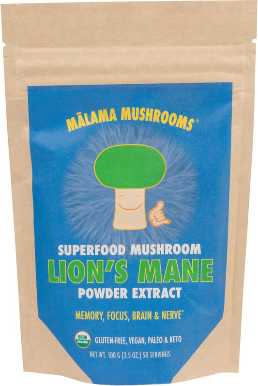 Organic Lion's Mane Mushroom Extract Powder by Malama - Superfood for Memory, Focus, Brain, and Nerves - Fruiting Body Lions Mane Powder - Supports Cognitive Health - Espot.com.au