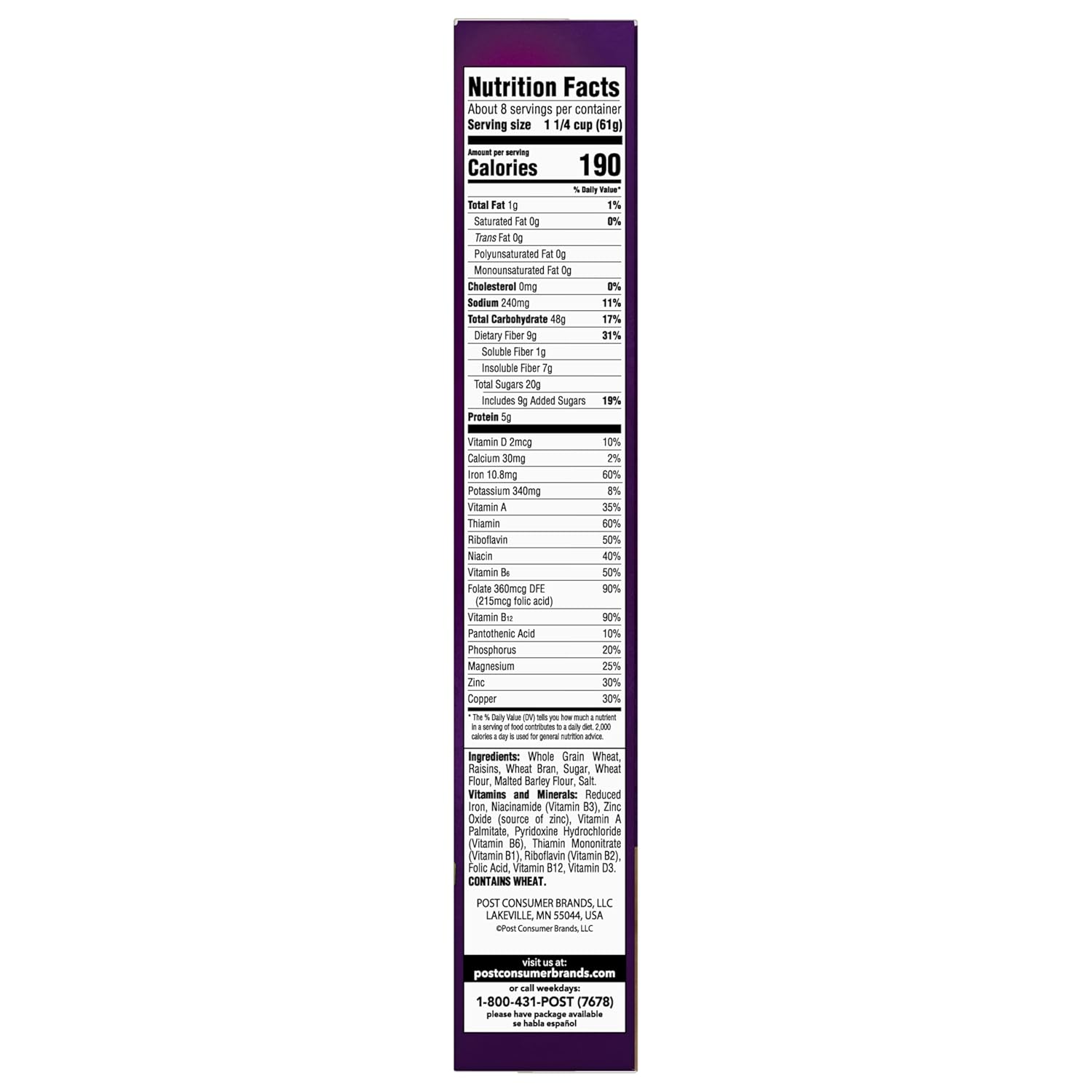 Raisin Bran Whole Grain Wheat & Bran Cereal, 16.6 oz - Kosher Breakfast Option - Espot.com.au