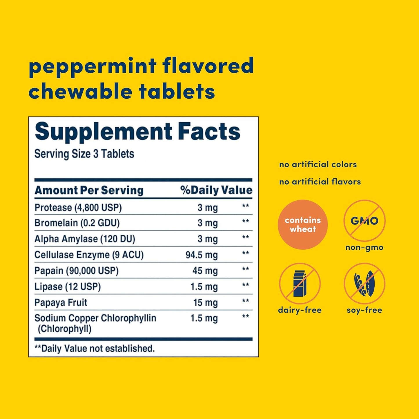 Natural Peppermint Flavored Papaya Enzyme Plus Chewable Tablets - Supports Digestion & Nutrient Absorption - With Papain & Other Enzymes - 90 Count, 30 Servings - Espot.com.au