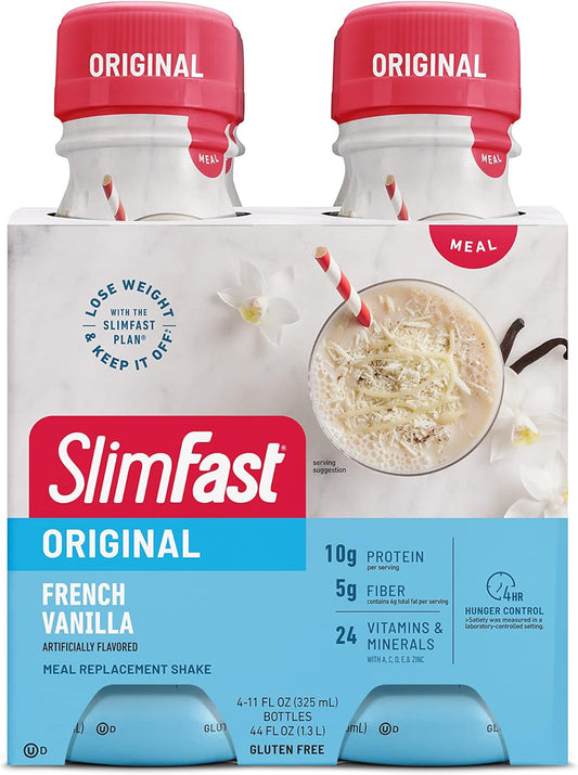 SlimFast French Vanilla Meal Replacement Shake, 10g Protein, 11 Fl. Oz Bottle, 4 Count - Weight Loss Drink - Espot.com.au