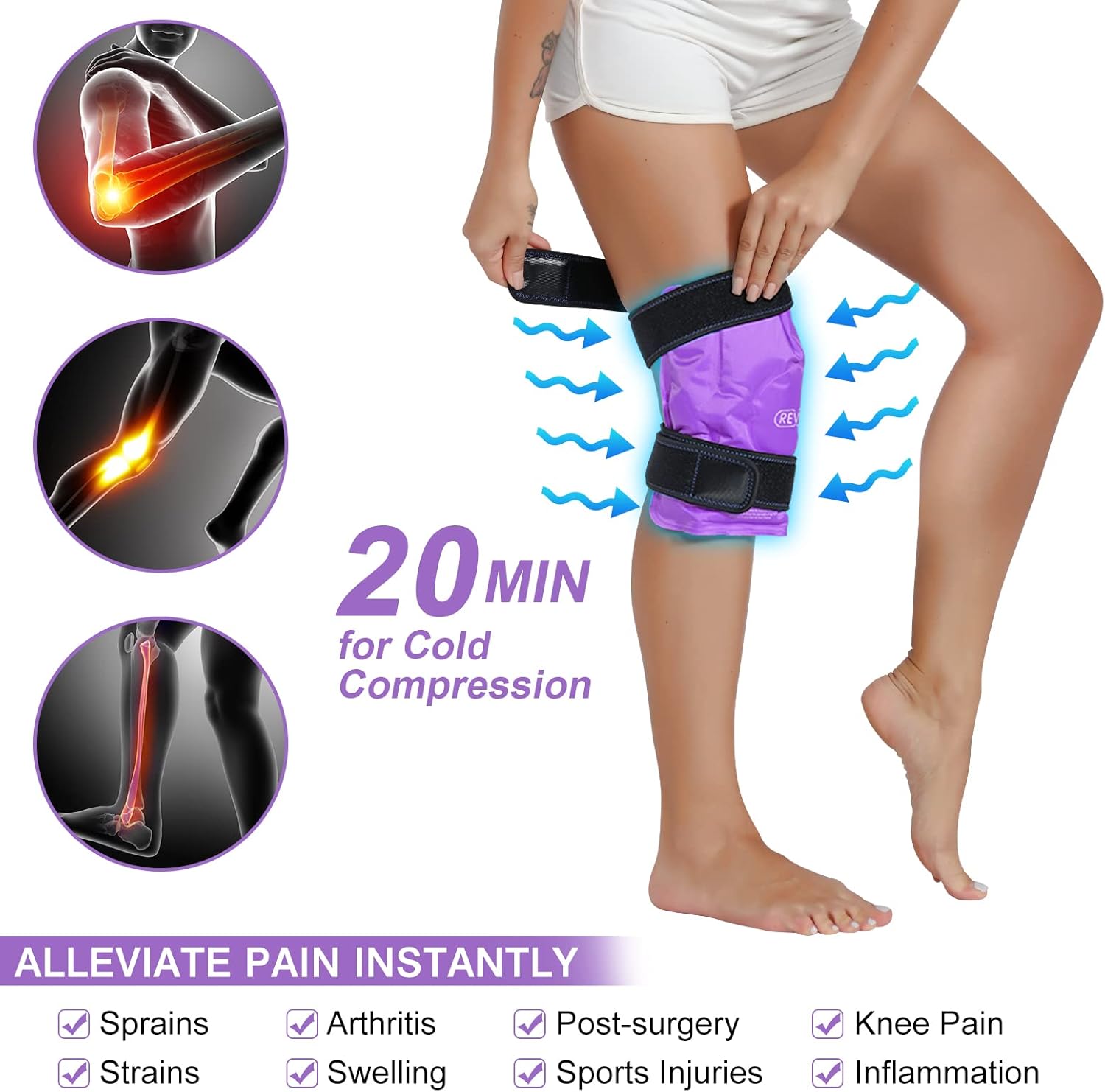 REVIX Reusable Gel Ice Pack for Knee Pain Relief - Ideal for Leg Injuries, Swelling, and Post-Knee Replacement Surgery - Espot.com.au