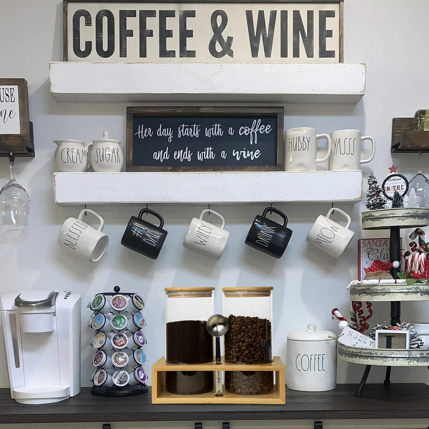 glass-coffee-container-set-with-shelf---organize-your-coffee-bar-with-jars-spoons-and-airtight-canisters-for-beans-grounds-and-nuts---2x-49oz-storage-options-5