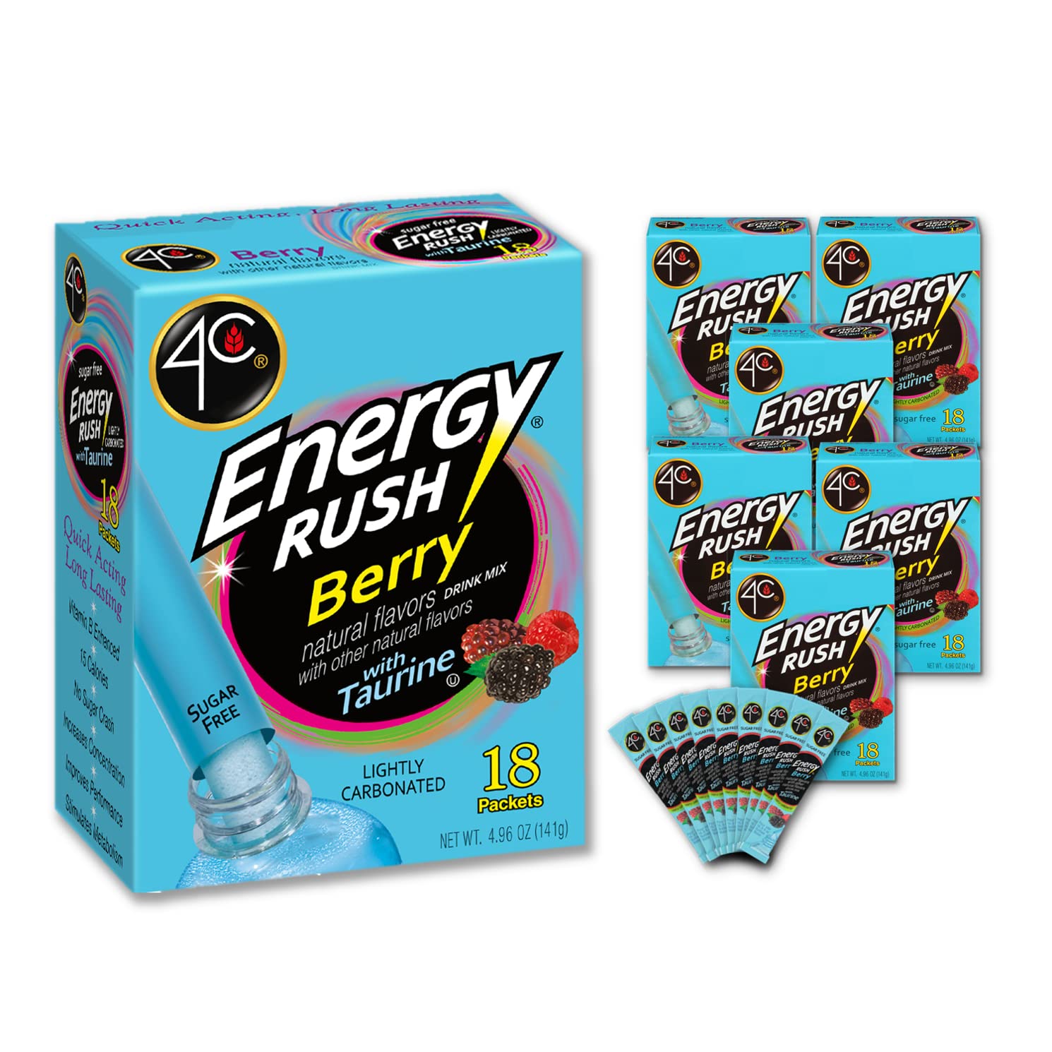 berry-4c-energy-rush-stix---6-pack-of-18-single-serve-water-flavoring-packets---sugar-free-with-taurine---on-the-go-bundle-1