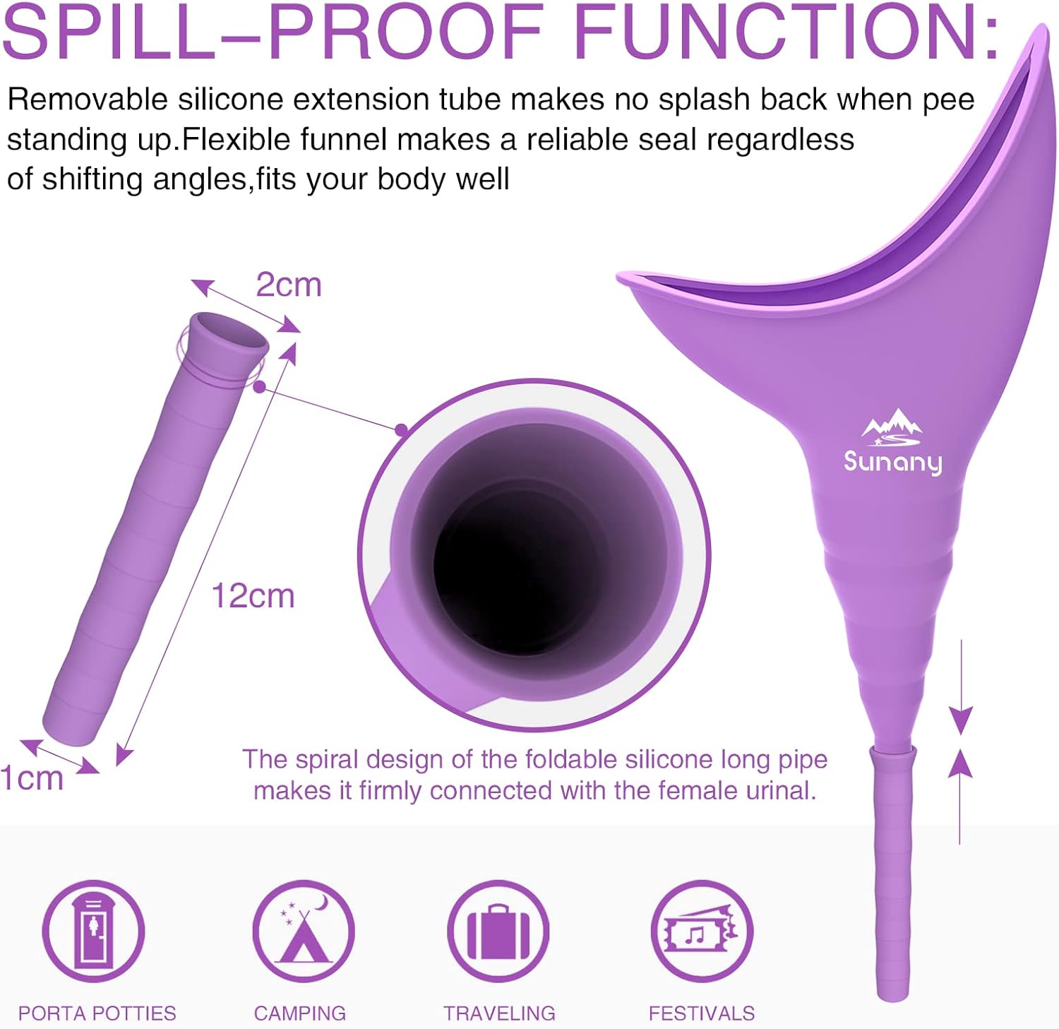 Reusable Female Urinal with Silicone Funnel - Portable Standing Female Urinal for Outdoor Activities, Camping, Travel - Sunany - Espot.com.au