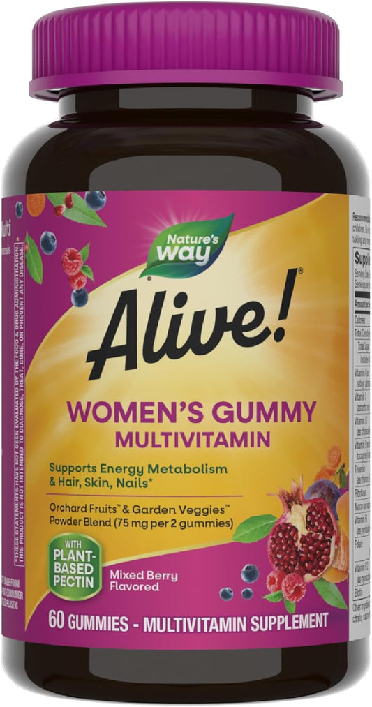 Nature's Way Alive! Women’s Gummy Multivitamin - 16 Vitamins & Minerals for Energy Metabolism, Hair Skin & Nails - Vegetarian, Mixed Berry Flavored - 60 Gummies - Espot.com.au