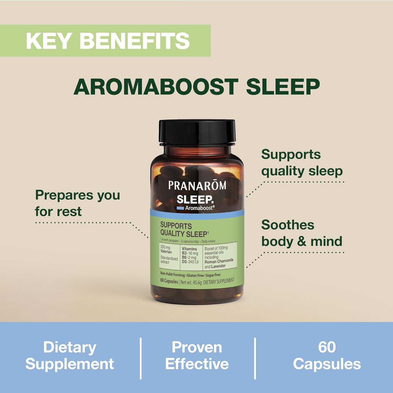 Pranarom Aromaboost Sleep Supplement - Valerian Extract, Vitamins B3, B6 & D3, Essential Oils - 60 Count - Quality Sleep Support - Espot.com.au
