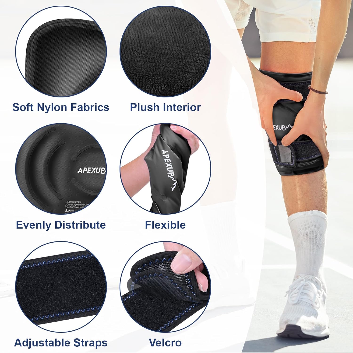 apexup-xxl-reusable-ice-pack-wrap-for-knee-pain-relief---flexible-gel-cold-pack-for-injuries---pain-relief-for-knee-back-shoulder-elbow-ankle-and-leg---black-1-pack-2