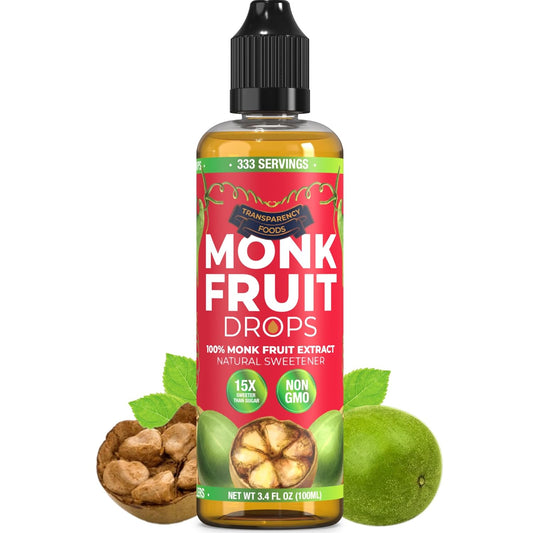 Liquid Monk Fruit Sweetener - 100% Pure Extract (6 Drops = 1 Tsp Sugar) Non-GMO, Zero Calories, No Fillers - No Erythritol - Transparency Foods (3.4oz, 333 Servings) - Espot.com.au