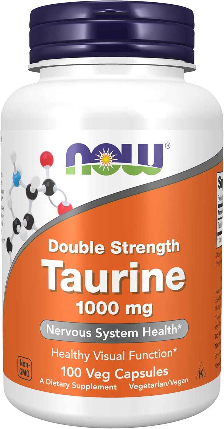Double Strength Taurine 1000mg Veg Capsules for Nervous System Health - NOW Foods Supplements