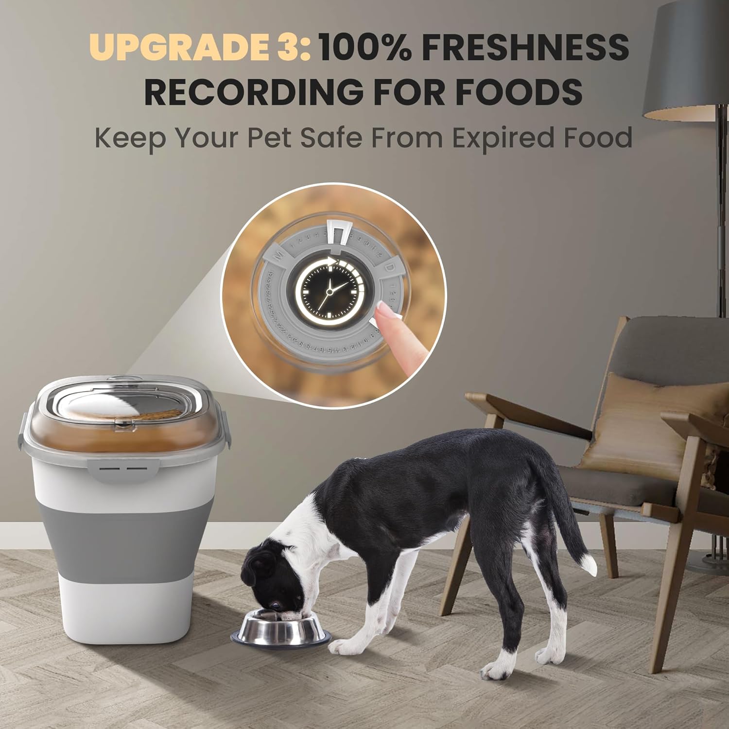 clear-dog-food-storage-container-with-airtight-lid-wheels-date-track---32-35-lbs-capacity---collapsible-design---includes-dog-food-scoop---2-pack-5