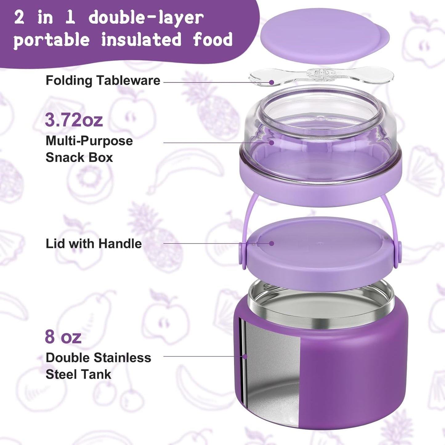 purple-kids-2-in-1-food-jar-with-snack-container---8oz-double-insulated-soup-thermo-for-hot-lunch---wide-mouth-stainless-steel-leak-proof-container-for-school-and-travel-3
