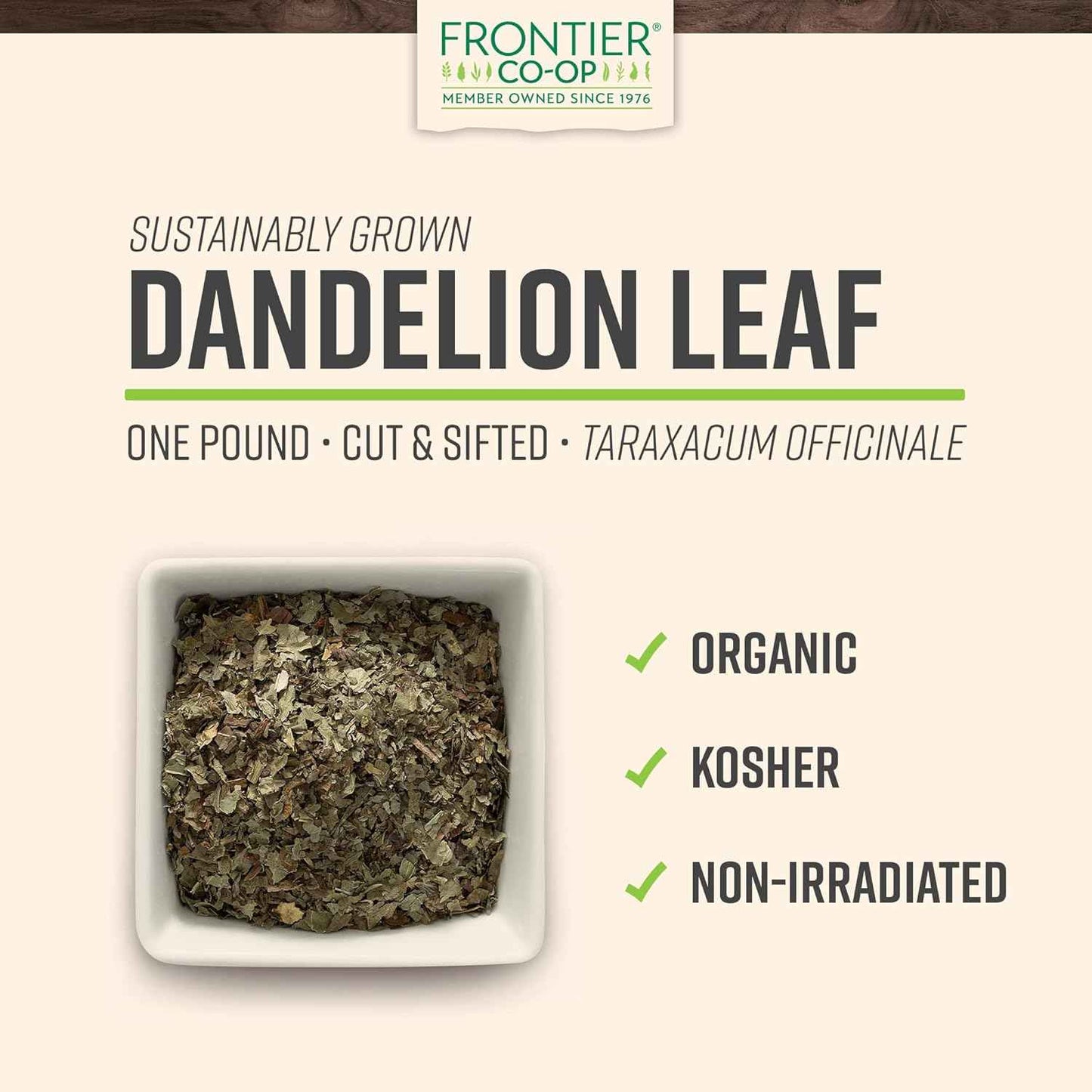 Organic Dried Dandelion Leaf 1lb - Cut & Sifted for Loose Tea, Caffeine-Free Coffee Alternative or Supplement Capsules