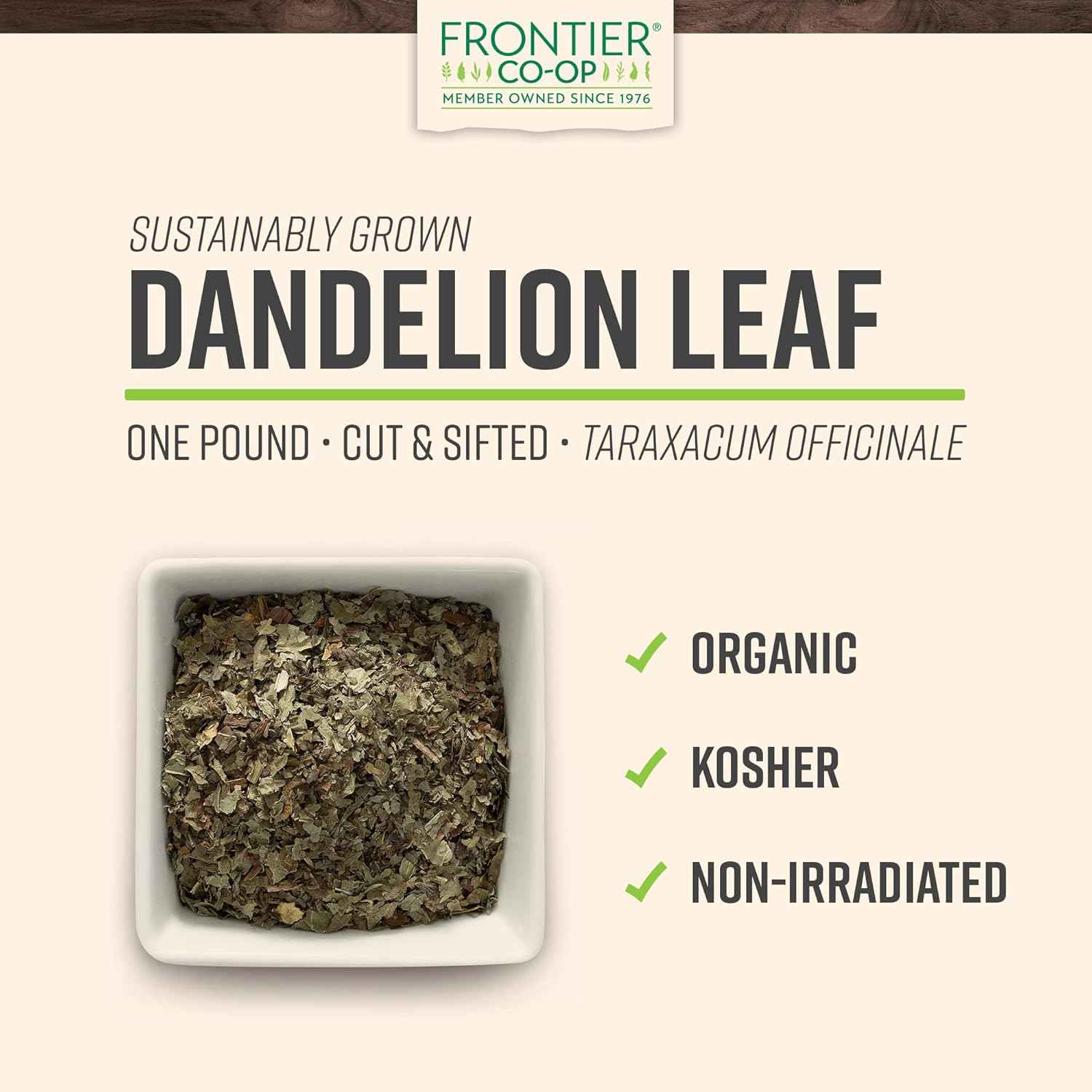Organic Dried Dandelion Leaf 1lb - Cut & Sifted for Loose Tea, Caffeine-Free Coffee Alternative or Supplement Capsules