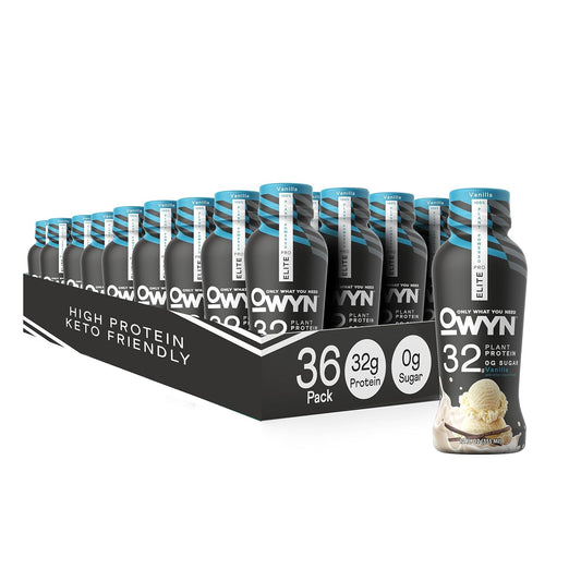 OWYN Pro Elite Vegan High Protein Keto Shake - Vanilla Flavor, 32g Protein, 9 Amino Acids, Omega-3, Prebiotics, Workout & Recovery, 0g Net Carbs, 0 Sugar - 12 Fl Oz (Pack of 36) - Espot.com.au