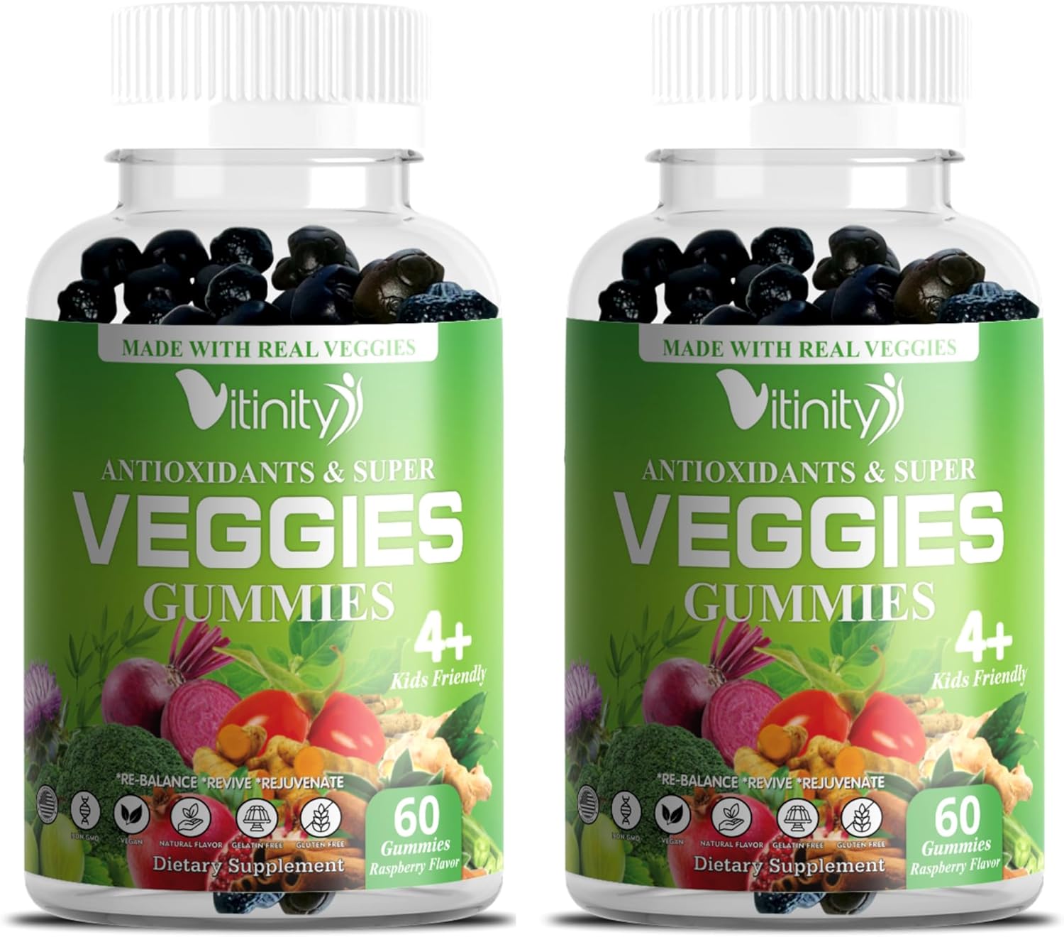 VITINITY Veggies Gummies Supplement with 30 Super Veggies, Fruits & Herbs - 120 Chews, Non-GMO, Gluten-Free - 60 Day Supply - Espot.com.au
