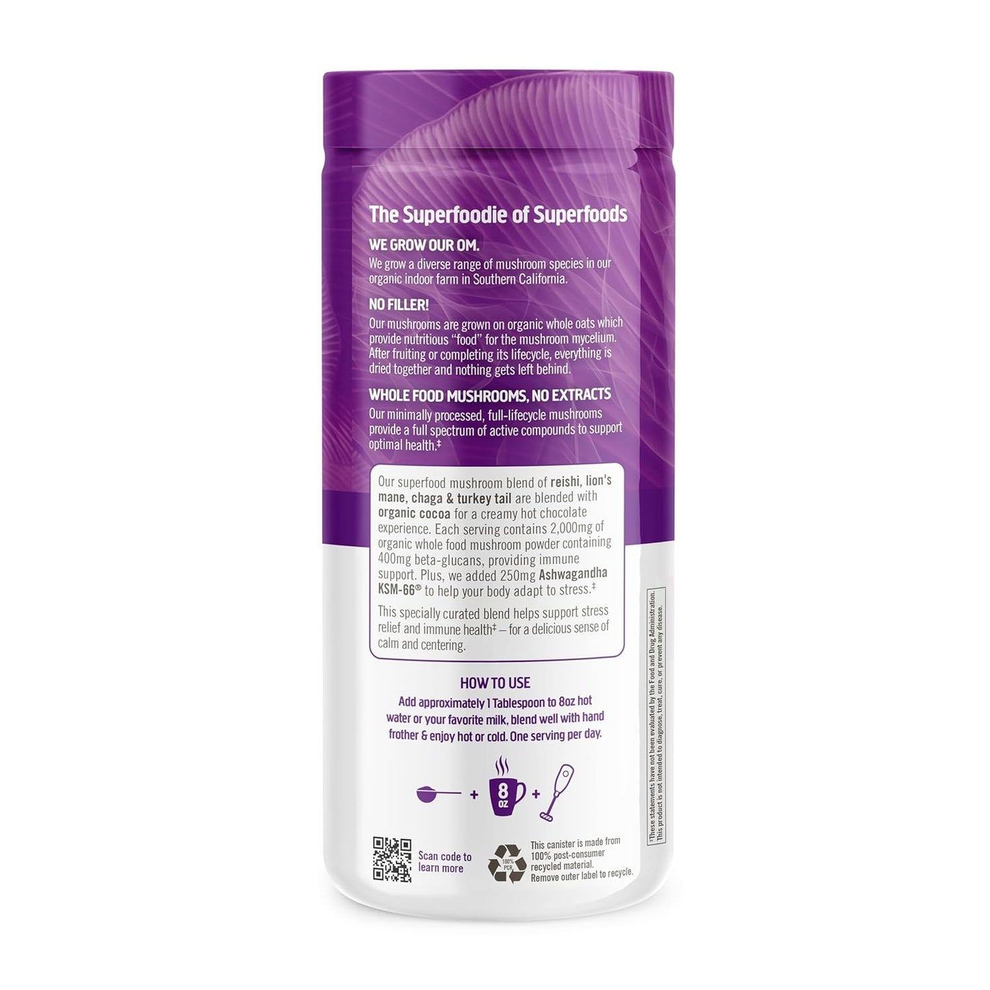 om-mushroom-superfood-hot-chocolate-blend---847oz-canister-30-servings-dutch-cocoa-2g-sugar-25-calories---lions-mane-reishi-chaga-turkey-tail---focus-stress-support-2