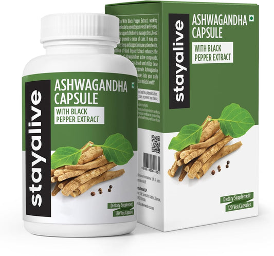 StayAlive Ashwagandha Capsules - 910mg Extra Strength with Black Pepper Extract, 120 Count - Stress, Mood, Energy Support - Non-GMO & Gluten Free - Espot.com.au