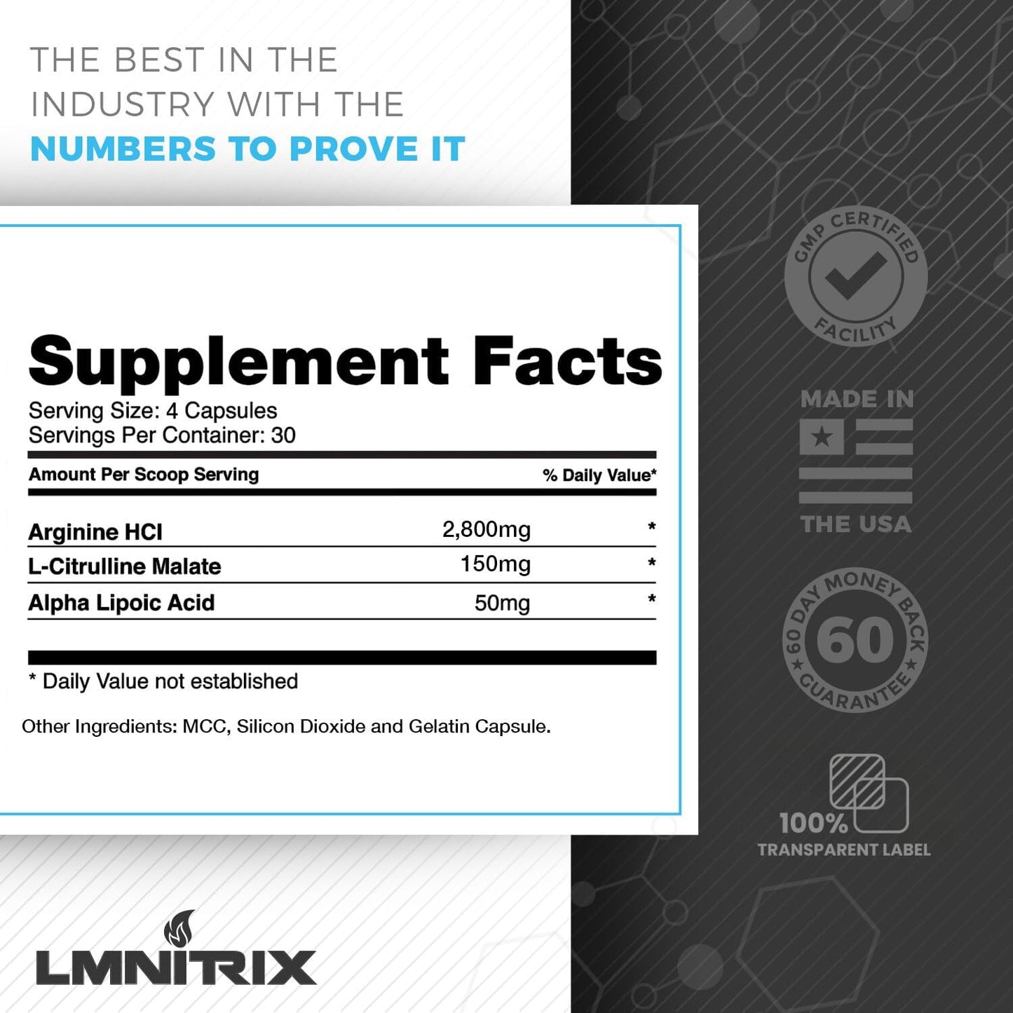 LMNITRIX VEINZ Nitric Oxide Supplement - L-Arginine, L-Citrulline, ALA - N.O. Booster Pump Pills - Top Muscle Mass Pill for Men - 120 Capsules - Espot.com.au