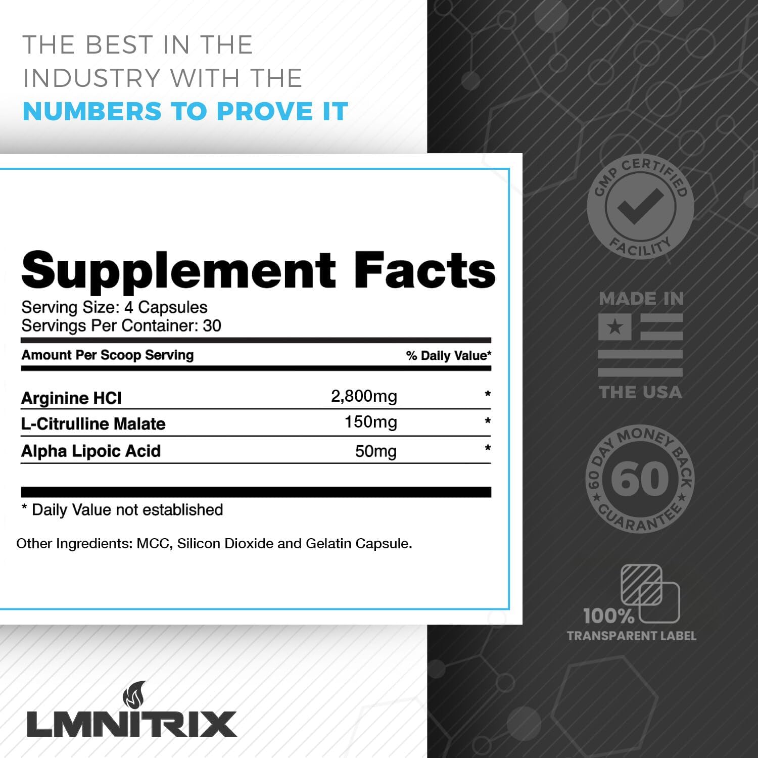 LMNITRIX VEINZ Nitric Oxide Supplement - L-Arginine, L-Citrulline, ALA - N.O. Booster Pump Pills - Top Muscle Mass Pill for Men - 120 Capsules - Espot.com.au