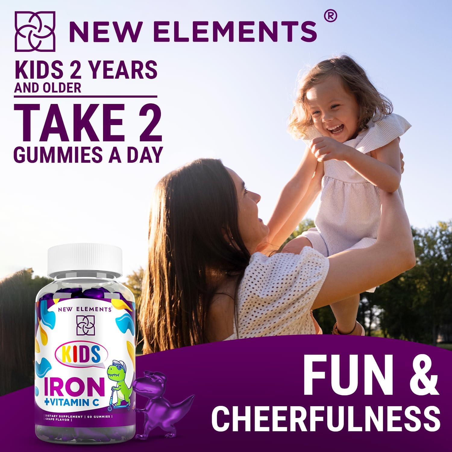 Iron Gummies for Kids with Vitamin C - Sugar Free, Enhanced Energy & Blood Health Support - Anemia Relief - Gluten-Free, Non-GMO, Vegan - Natural Grape Flavor - Crafted with Pectin for Optimal Health - Espot.com.au