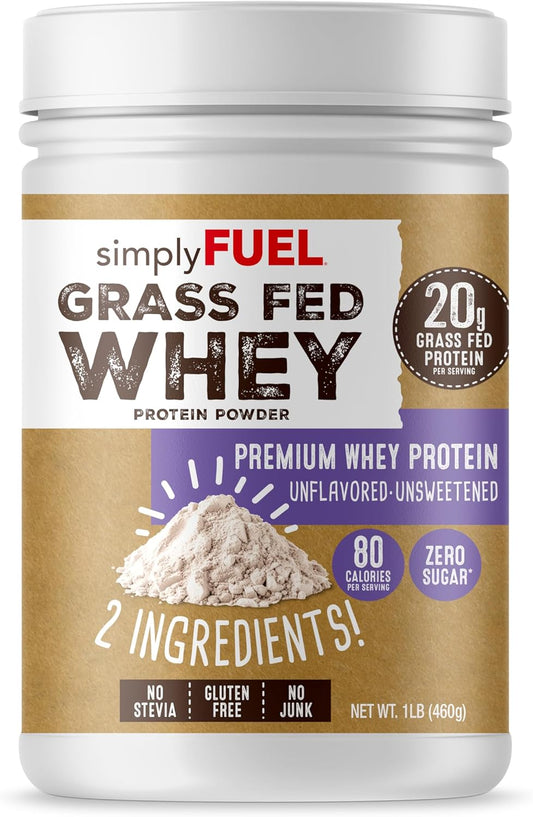 PureFuel Grass Fed Whey Protein Powder - 100% Natural, Unflavored, Unsweetened, Gluten Free, Soy Free - 20g Protein - Zero Sugar, No Carb Clean Protein - 1LB for Muscle Growth and Recovery - Espot.com.au