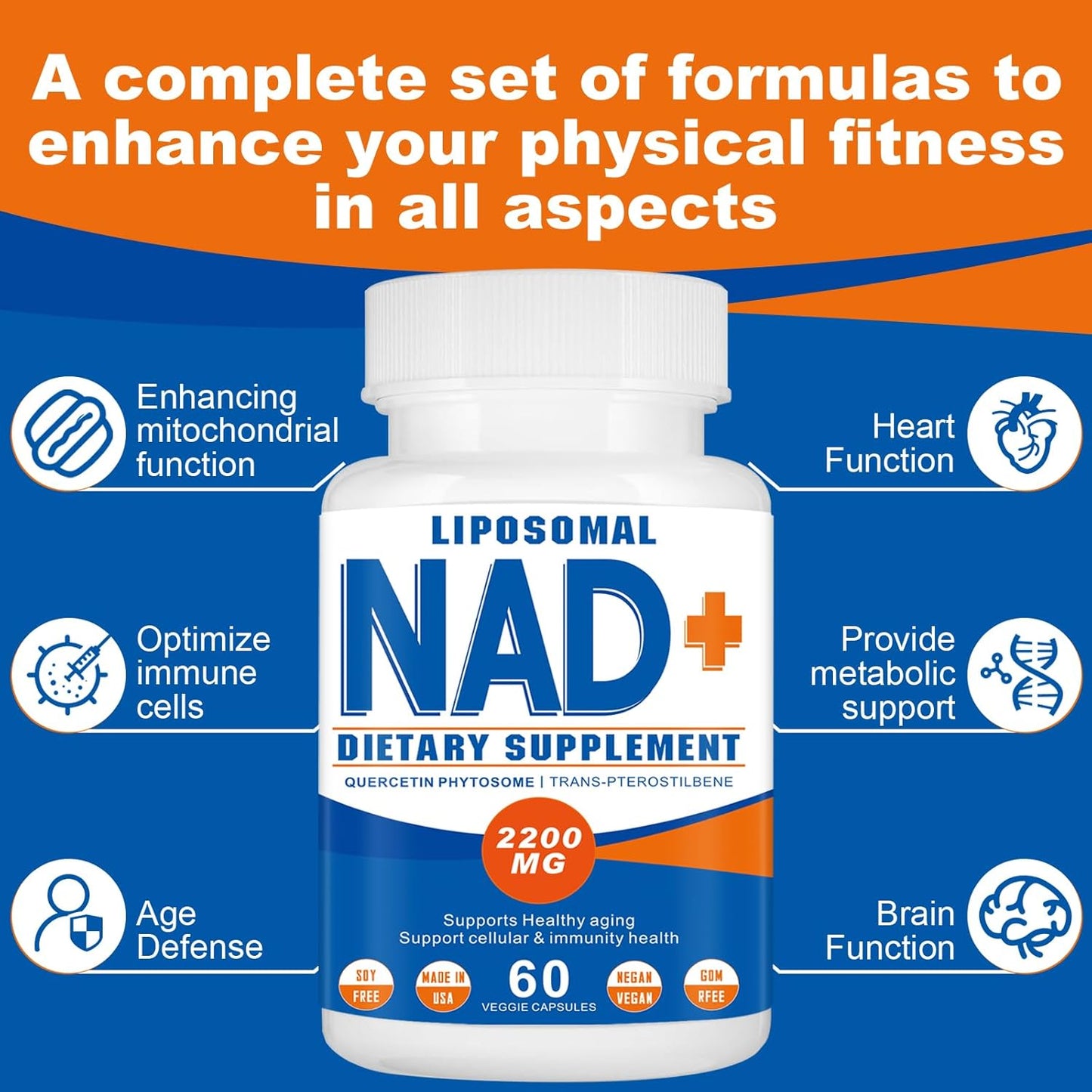 2200mg Liposomal NAD+ Supplement for Cellular Energy & Aging Defense - 120 Capsules - Espot.com.au