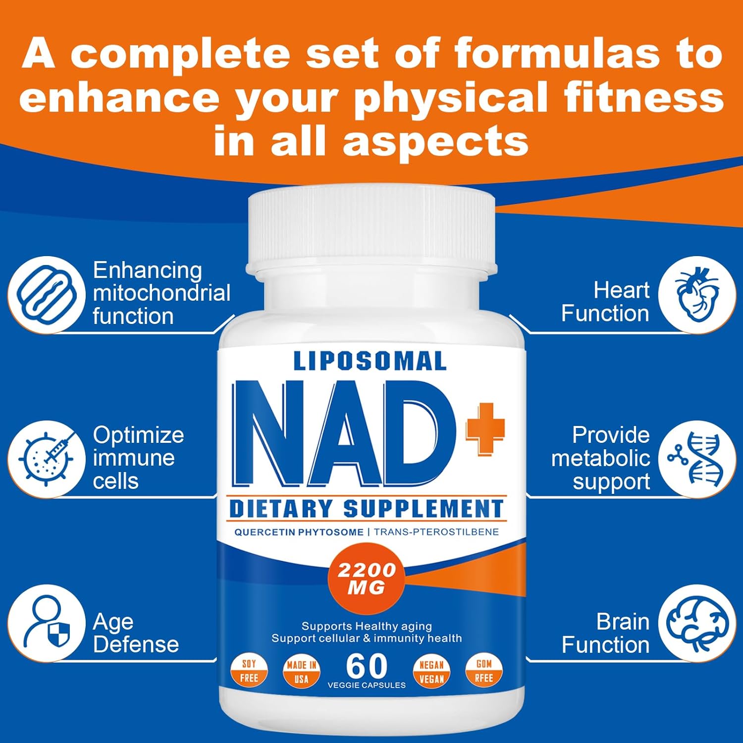 2200mg Liposomal NAD+ Supplement for Cellular Energy & Aging Defense - 120 Capsules - Espot.com.au