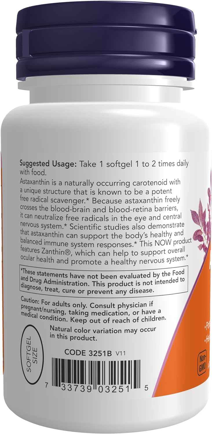 Astaxanthin 4 mg Softgels with Zanthin® for Eye Health Support - 60 Count by NOW Foods