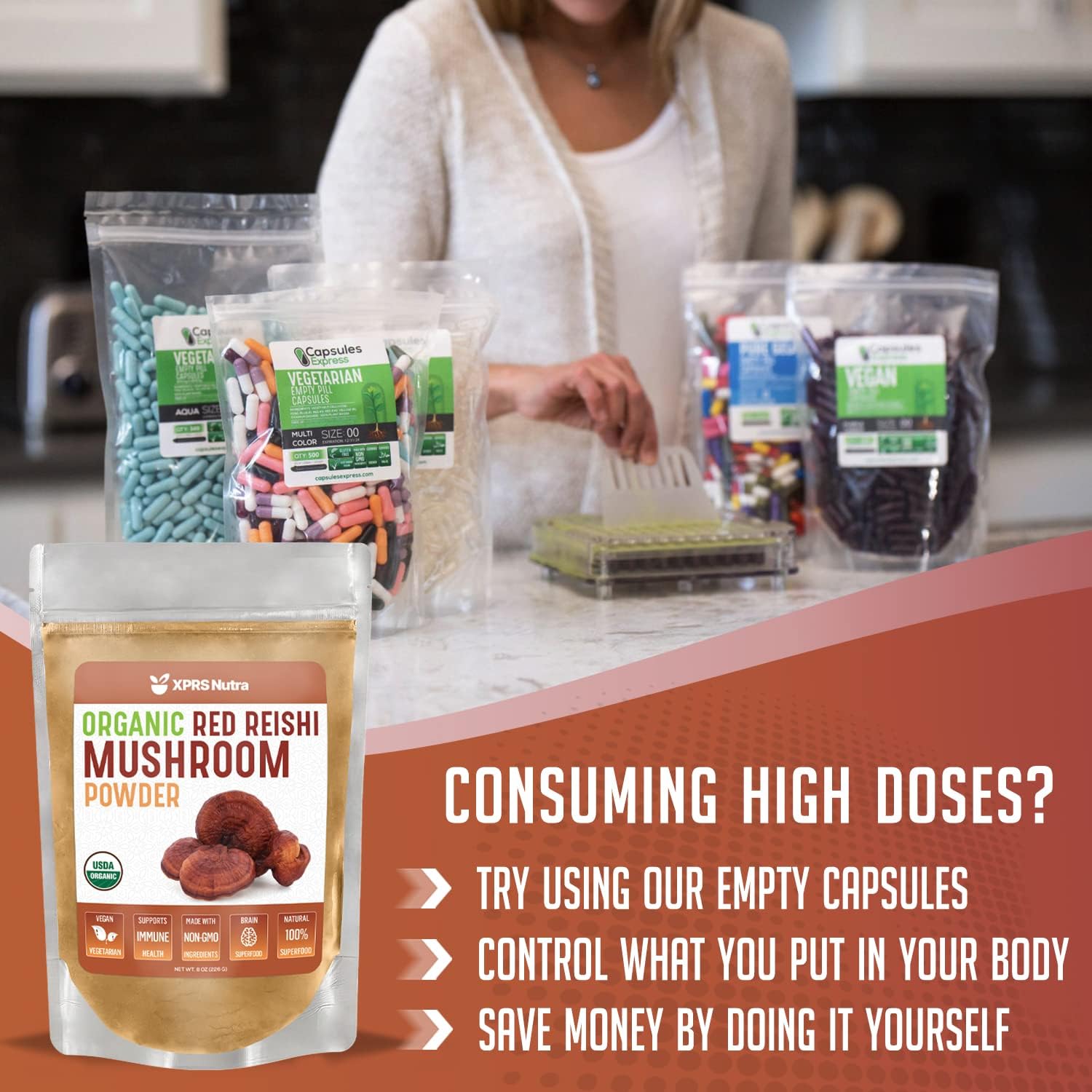 Premium Organic Red Reishi Mushroom Powder for Cognition and Energy - Vegan Longevity Support (16 oz) by XPRS Nutra - Espot.com.au