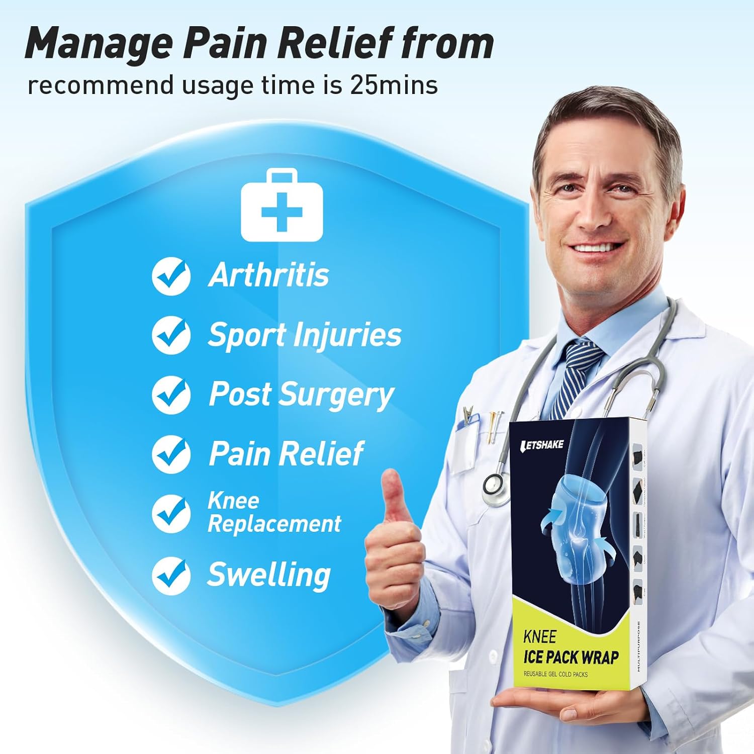 Reusable Gel Ice Pack Wrap for Knee Injuries - Ideal for Knee Replacement Surgery, Arthritis, Swelling, Meniscus Tear and ACL - Soft Cold Packs for Knee, Elbow, Ankle, Wrist - LETSHAKE - Espot.com.au