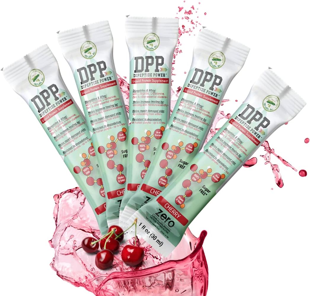 cherry-flavored-sugar-free-collagen-whey-protein-supplement-for-healthy-skin-hair---25-packets-1-oz-each---men-womens-dpp-dipeptide-power-liquid-formula-1