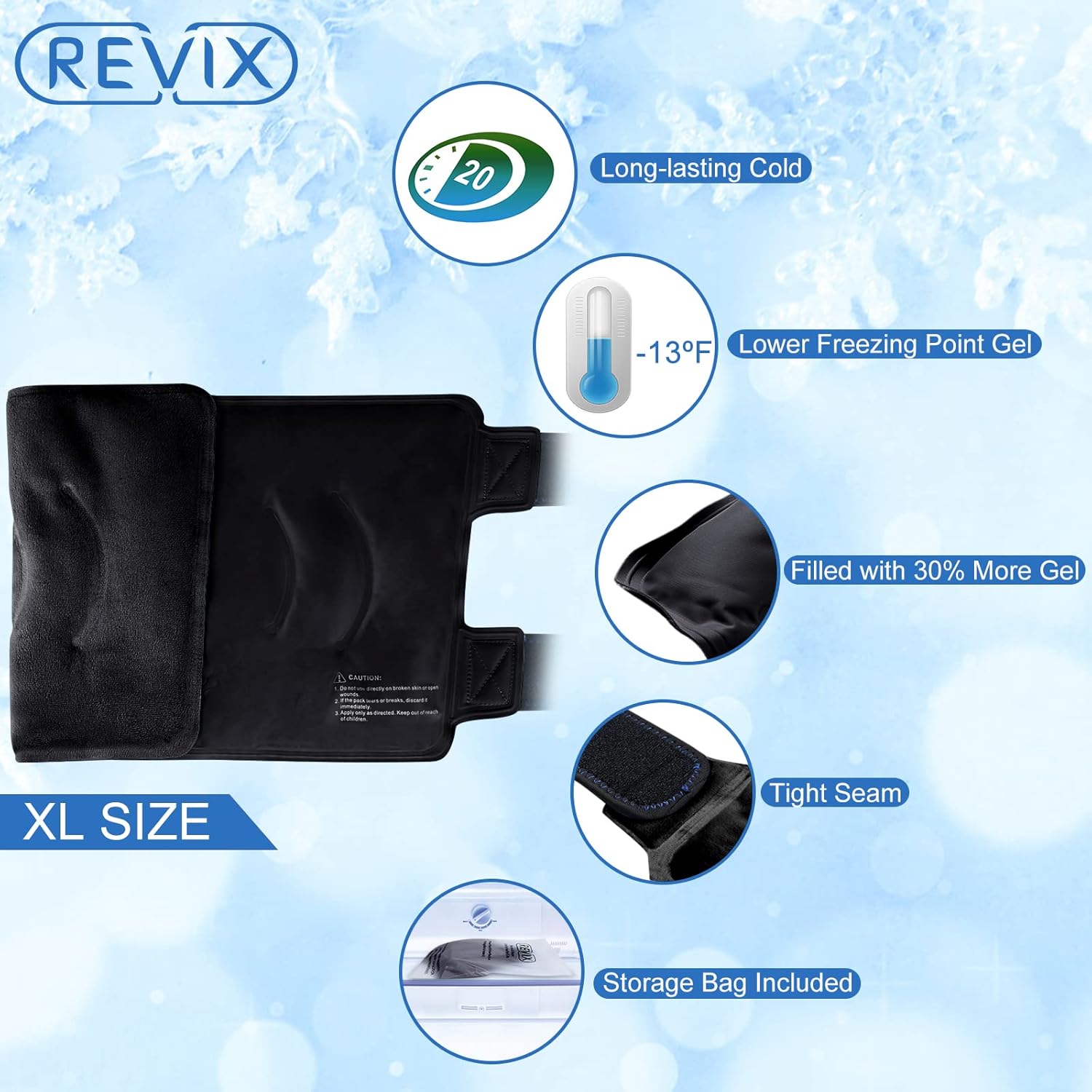 REVIX XL Knee Ice Pack with Cold Compression for Recovery, Comfort, Mobility - Gel Cold Wrap for Knee Replacement, Flexibility and Fatigue - Espot.com.au