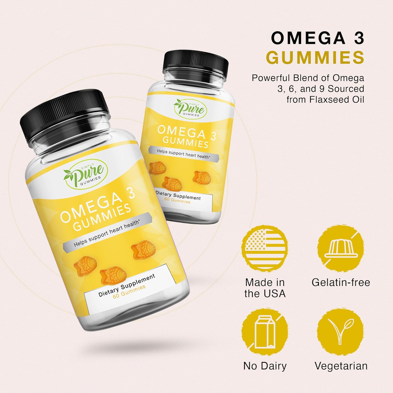 Omega 3 Gummies for Adults & Kids with Omega 3 6 9, Circulatory Support, No Fish Oil, Orange Flavor, 60-Day Supply - Espot.com.au