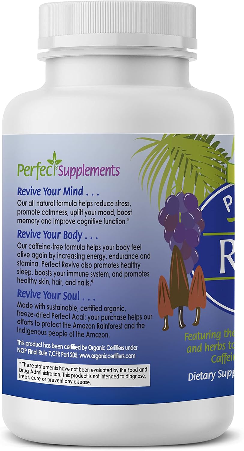 Organic Acai Revive Capsules with Cordyceps, Grape Seed Extract & Rhodiola Rosea - 180 Count - Espot.com.au
