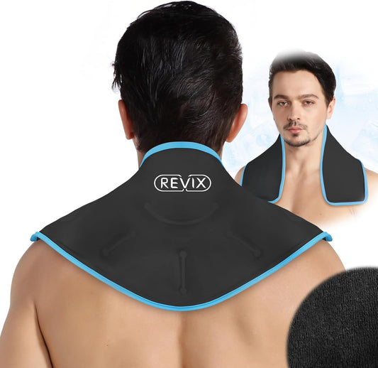 REVIX XL Neck Ice Wrap - Hot Cold Gel Pack for Neck and Shoulders, Promotes Flexibility and Mobility, Reusable Post-Workout Therapy - Black - Espot.com.au