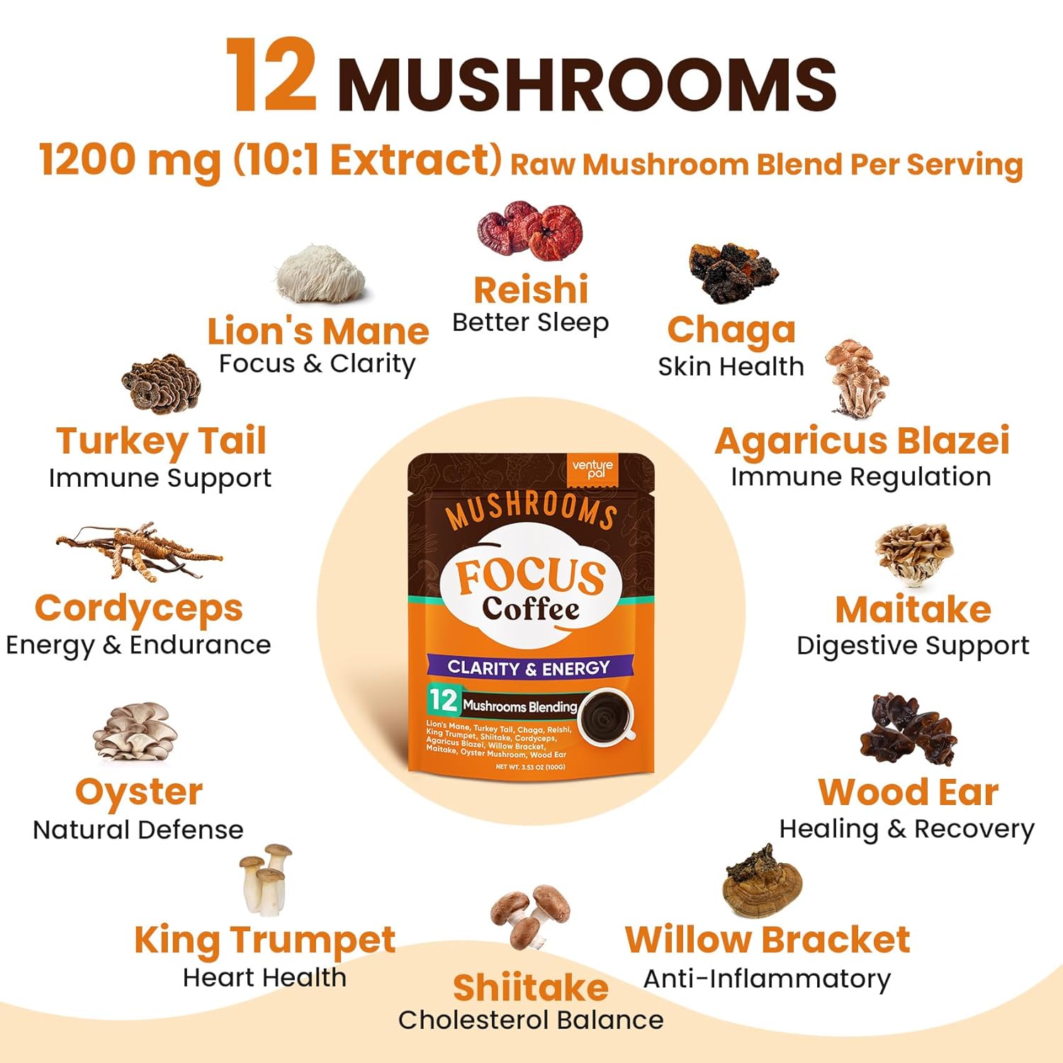 venture-pal-12-mushroom-coffee-powder-with-ashwagandha-lions-mane-reishi-probiotics---1200mg-extract-for-focus-memory-immunity---40-servings-3