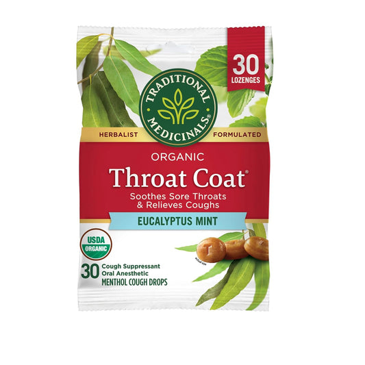 Organic Eucalyptus Mint Cough Drops with Menthol - 30ct - Soothes Sore Throats & Relieves Coughs - Traditional Medicinals Throat Coat - Espot.com.au