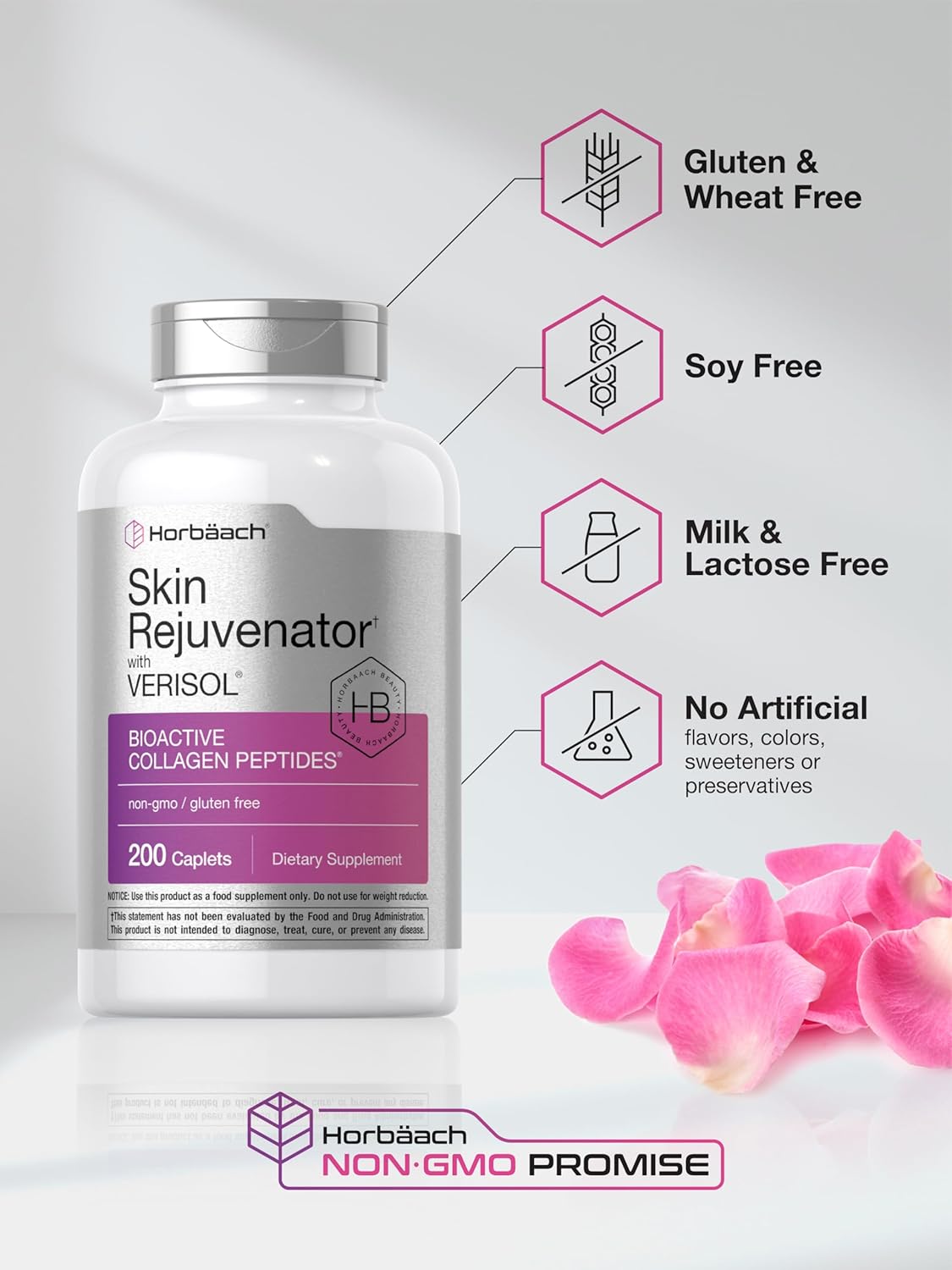 200 Caplets Horbäach Skin Rejuvenator with Verisol - Bioactive Collagen Peptides - Non-GMO, Gluten Free Supplement - Espot.com.au