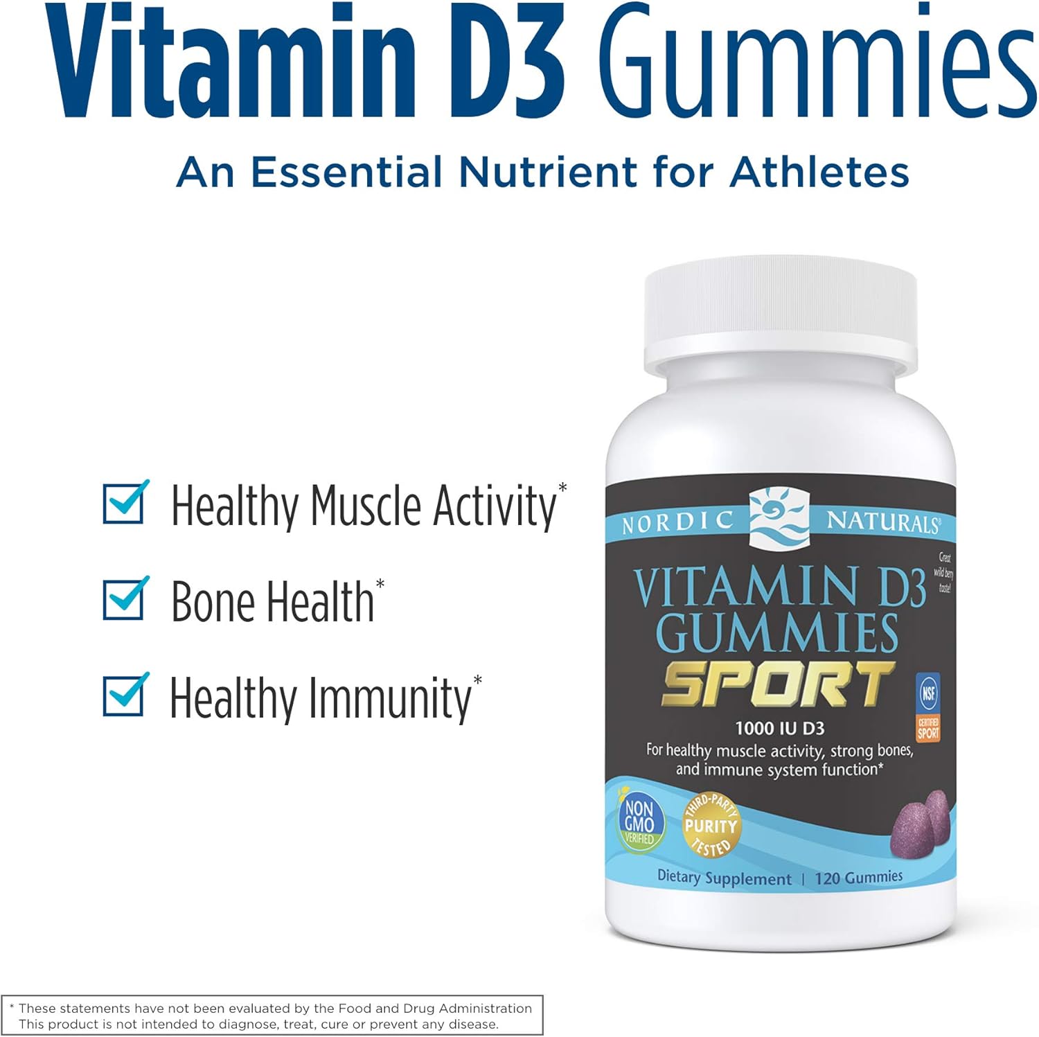 NSF Certified Nordic Naturals Wild Berry Vitamin D3 Gummies - 120 Servings of 1000 IU - Non-GMO, Healthy Bones, Mood & Immune Support - Espot.com.au