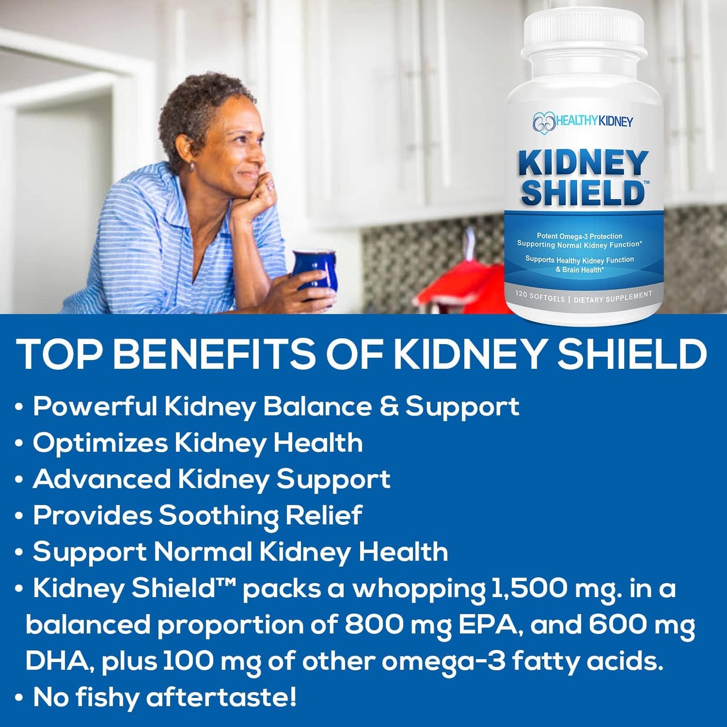 Kidney Shield Omega 3 Fish Oil Supplements for Kidney Health - Supports Normal Function & Cleanse Detox - 120 Lemon Softgels - Espot.com.au