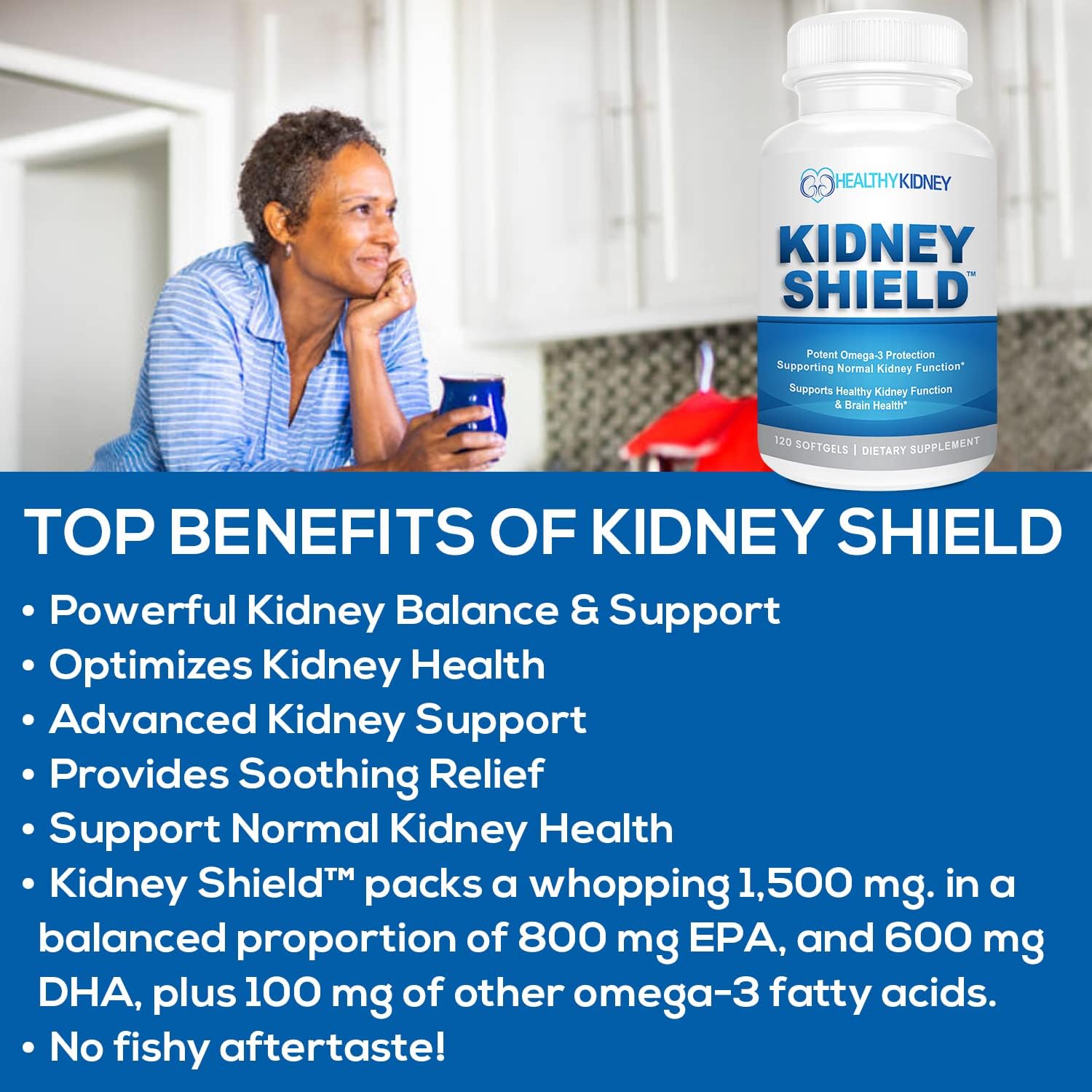 Kidney Shield Omega 3 Fish Oil Supplements for Kidney Health - Supports Normal Function & Cleanse Detox - 120 Lemon Softgels - Espot.com.au