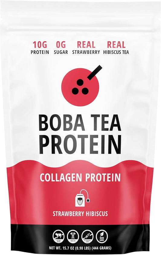 strawberry-hibiscus-boba-tea-collagen-powder---30-servings-grass-fed-hydrolyzed-bovine-collagen-for-hair-skin-nails-bones-joints-men-women-no-sugar-added-1