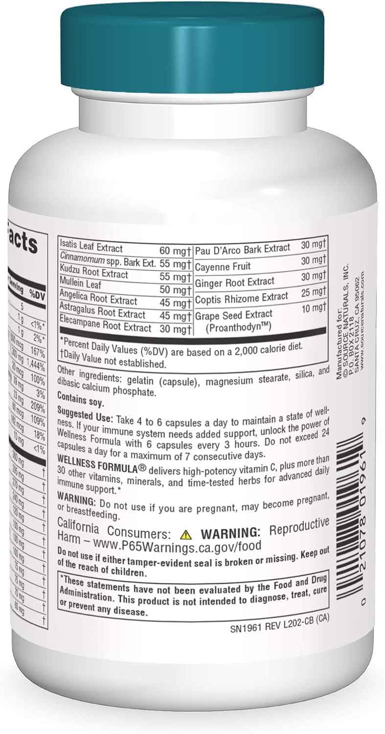 Advanced Immune Support Supplement - 120 Capsules for Immunity Boost & Wellness Formula with Vitamins and Herbal Defense by Source Naturals