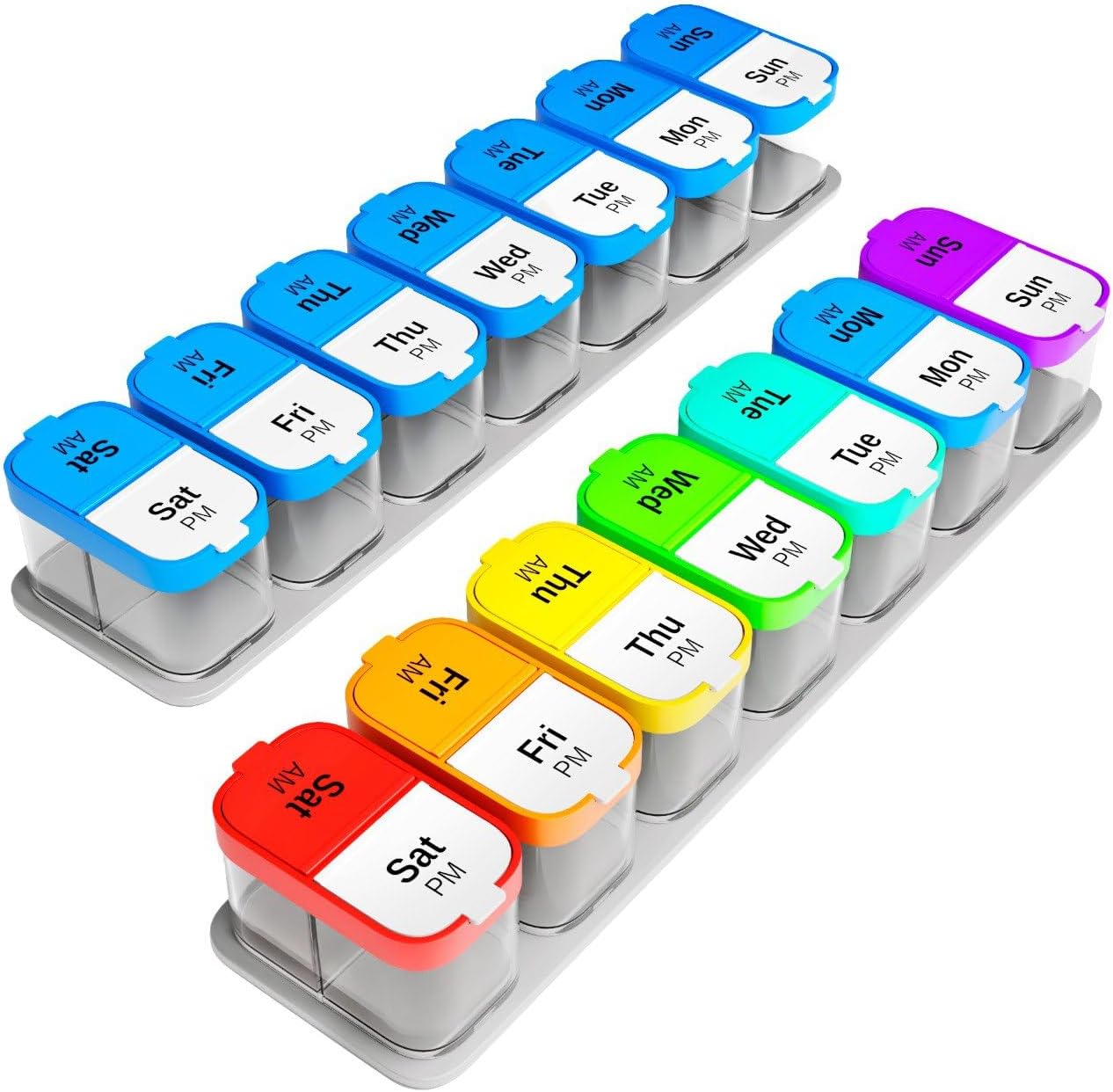 bexeen-extra-large-weekly-pill-organizer-set-with-2-xl-vitamin-holders---7-detachable-am-pm-compartments---reliable-medicine-dispenser-for-home-and-travel---portable-supplement-container-in-rainbow-bluewhite-1