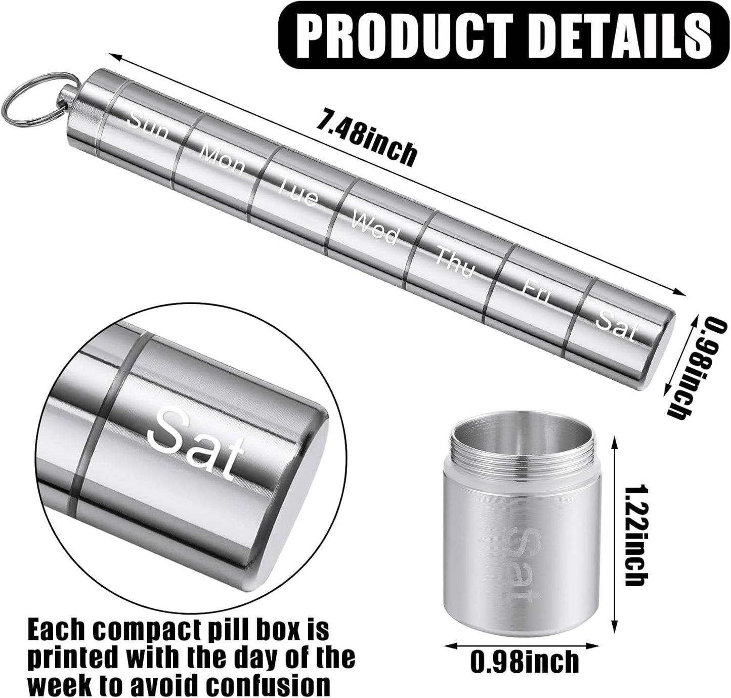 stackable-metal-pill-case-2-pack---weekly-pill-organizer-for-travel---7-day-small-pill-container---metal-pill-holder-in-black-and-silver-2