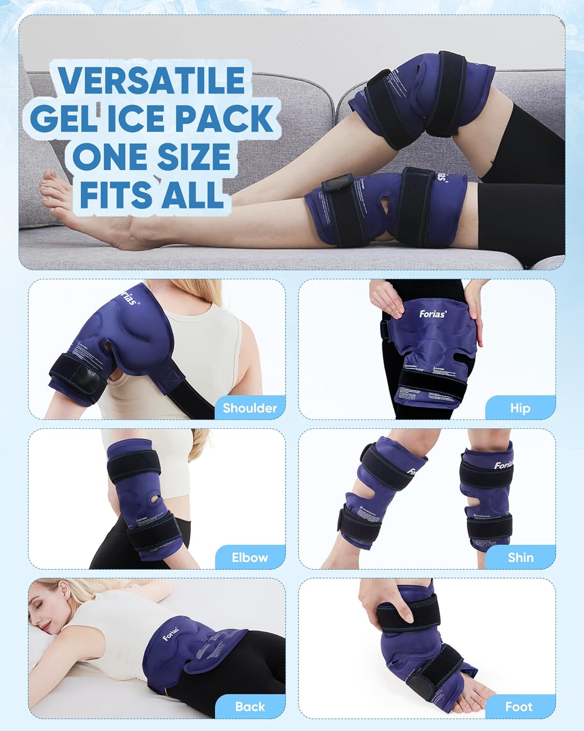 Reusable Gel Ice Pack for Knee Pain Relief - 14.4" Ice Pack Wrap for Injuries, Knee Replacement Surgery, Swelling, Arthritis, Meniscus Tear, and ACL - Blue - Espot.com.au