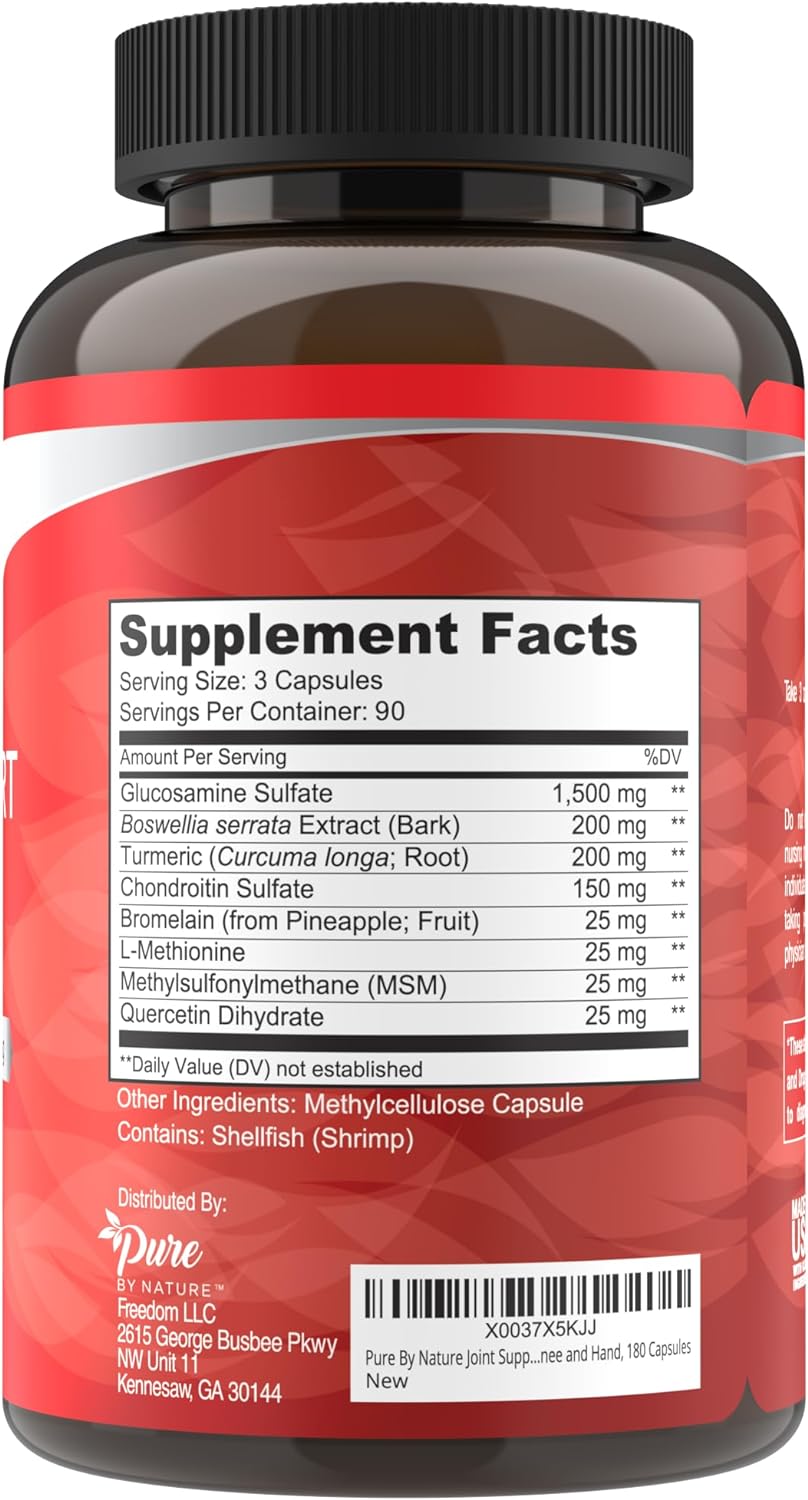 Natural Joint Support Supplement with Glucosamine, Chondroitin, Turmeric, MSM, and Boswellia - 270 Capsules - Espot.com.au